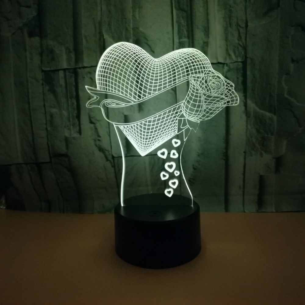 Loving Heart With Rose valentine gift Name 3D Effect Optical Illusion Table Lamp Loving Heart With Rose valentine gift Name 3D Effect Optical Illusion Table Lamp